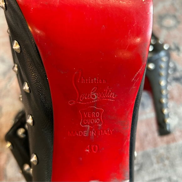 Christian Louboutin Black Studded Leather Ankle Boots with Red Soles - Picture 10 of 12